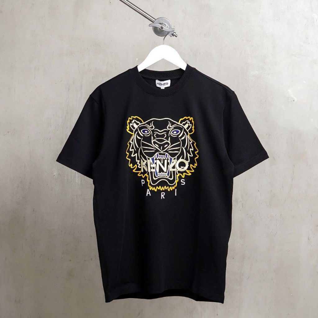 Kenzo Tiger Embroidered Yellow Cream T-shirt in Black (Unisex)
