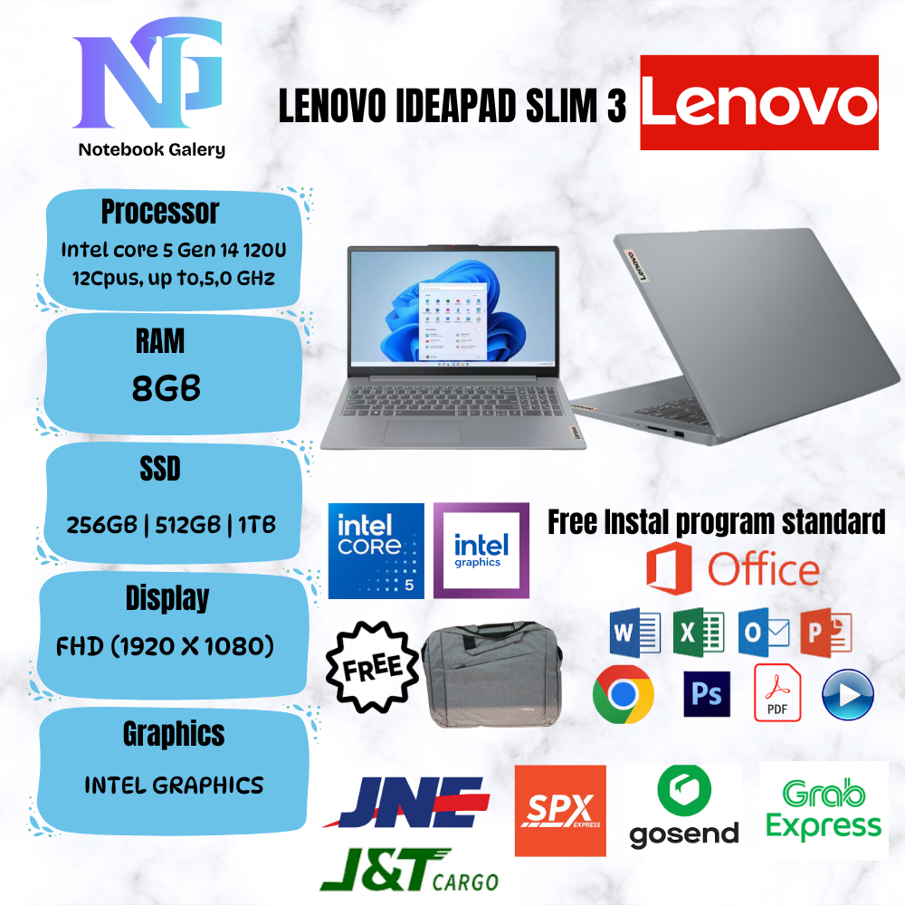 LAPTOP BARU LENOVO IDEAPAD 3 Intel Core 5 120U | RAM 8GB | SSD 1TB