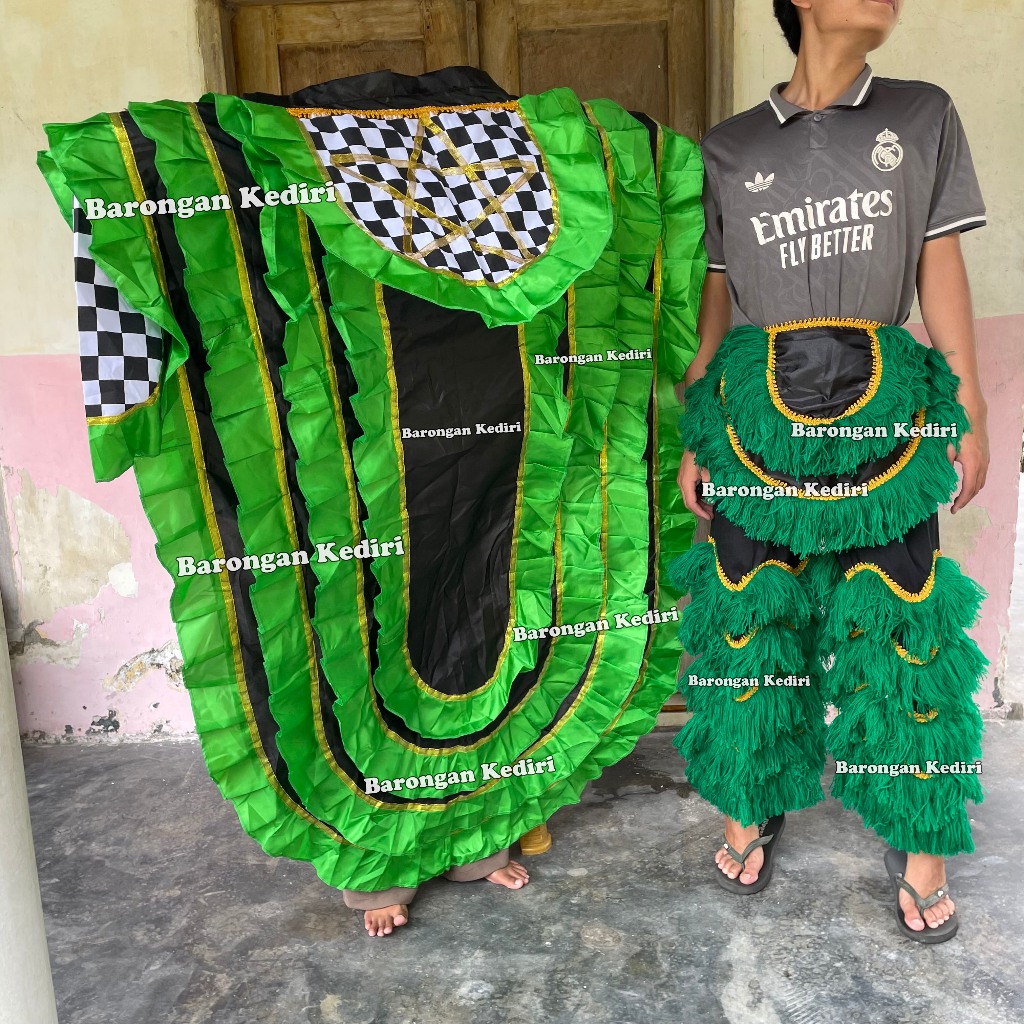 Barongan Kediri Kemul Barongan Dan Celana Pentas Satu Set Wol Dewasa Hijau