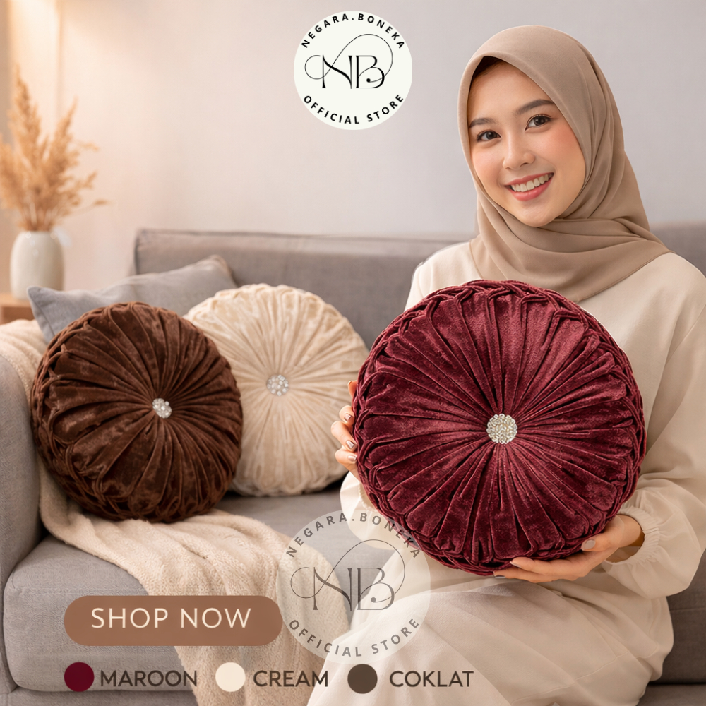 Bantal Sofa Bulat Velvet Premium | Bantal Hias Sofa Estetik | Cushion Bulat Mewah Ruang Tamu