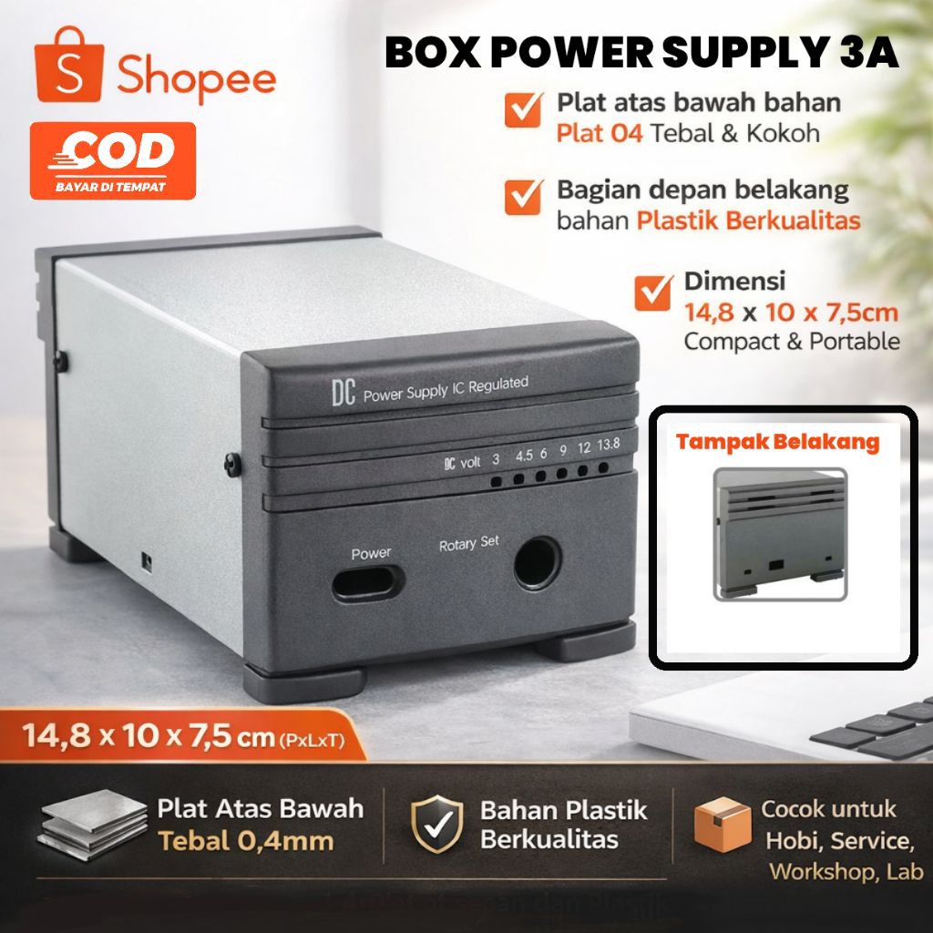 Box POWER SUPPLY 3A Kosongan 14.8 x 10 x 7.5cm p x l x t