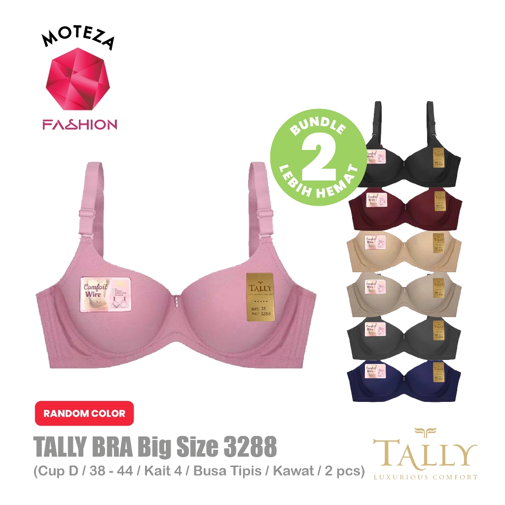 BUNDLE ISI 2 - Tally 3288 Bra BH Wanita Big Size Jumbo | Busa Tipis | 3/4 Cup D - E | Kawat | Kait 4