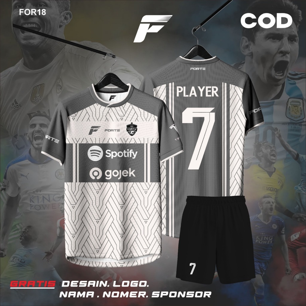JERSEY BOLA FUTSAL CUSTOM SATUAN SETELAN NAMA NOMER PUNGGUNG WARNA ABU PUTIH