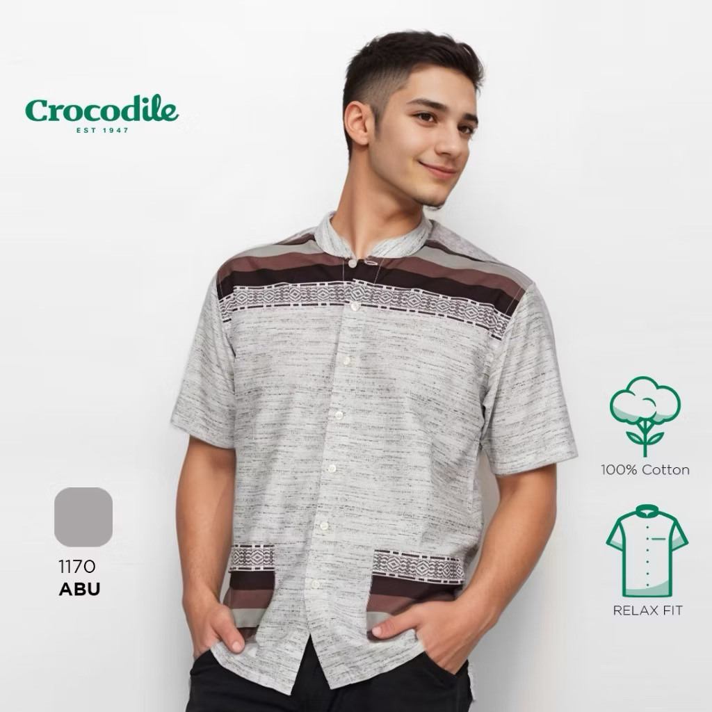 Crocodile Kemeja Koko Pria 1170 Abu