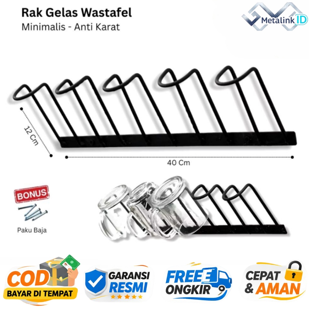 Rak Gelas Wastafel Dapur Hitam – Rak Tiris Gelas Gantung Dinding Minimalis Anti Karat