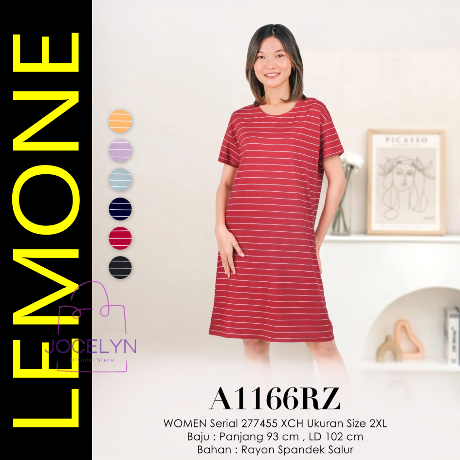 LEMONE Rayon Spandek 1166RZ Mini Dress Daster size 2XL Santai Babydoll Lengan Pendek Salur Garis war