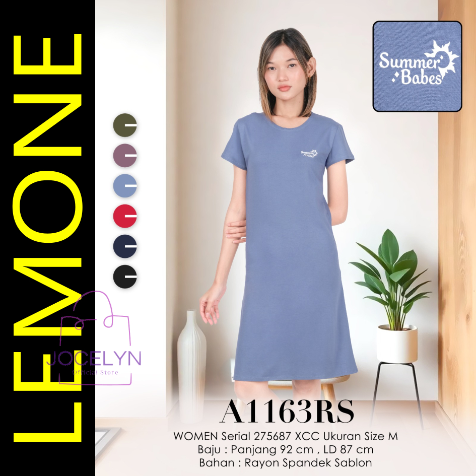 LEMONE Rayon Spandek 1163RS Mini Dress Daster Babydoll Size M Lengan Pendek polos sablon halus tebal