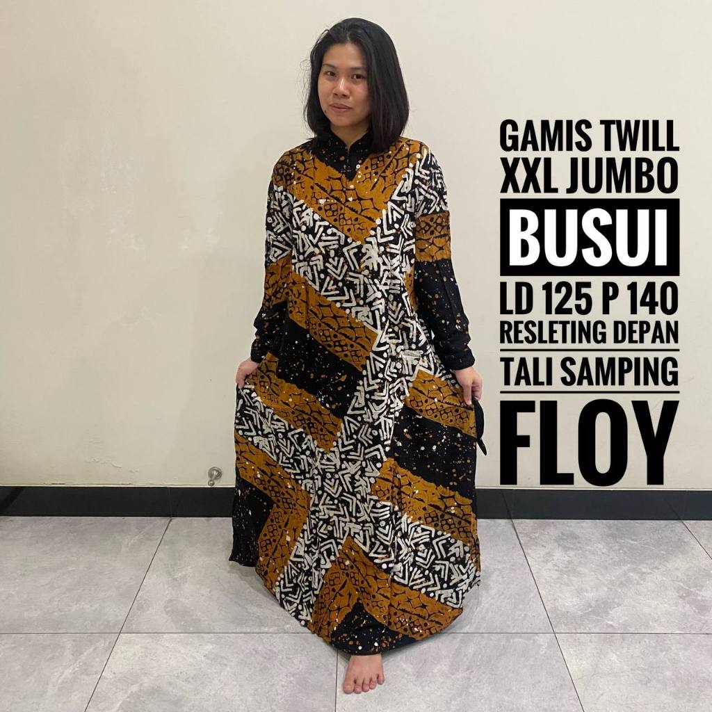 Gamis Wanita Dewasa Jumbo Busui Friendly Resleting Depan Syari Lebaran Twill Ori Pekalongan Motif Ba