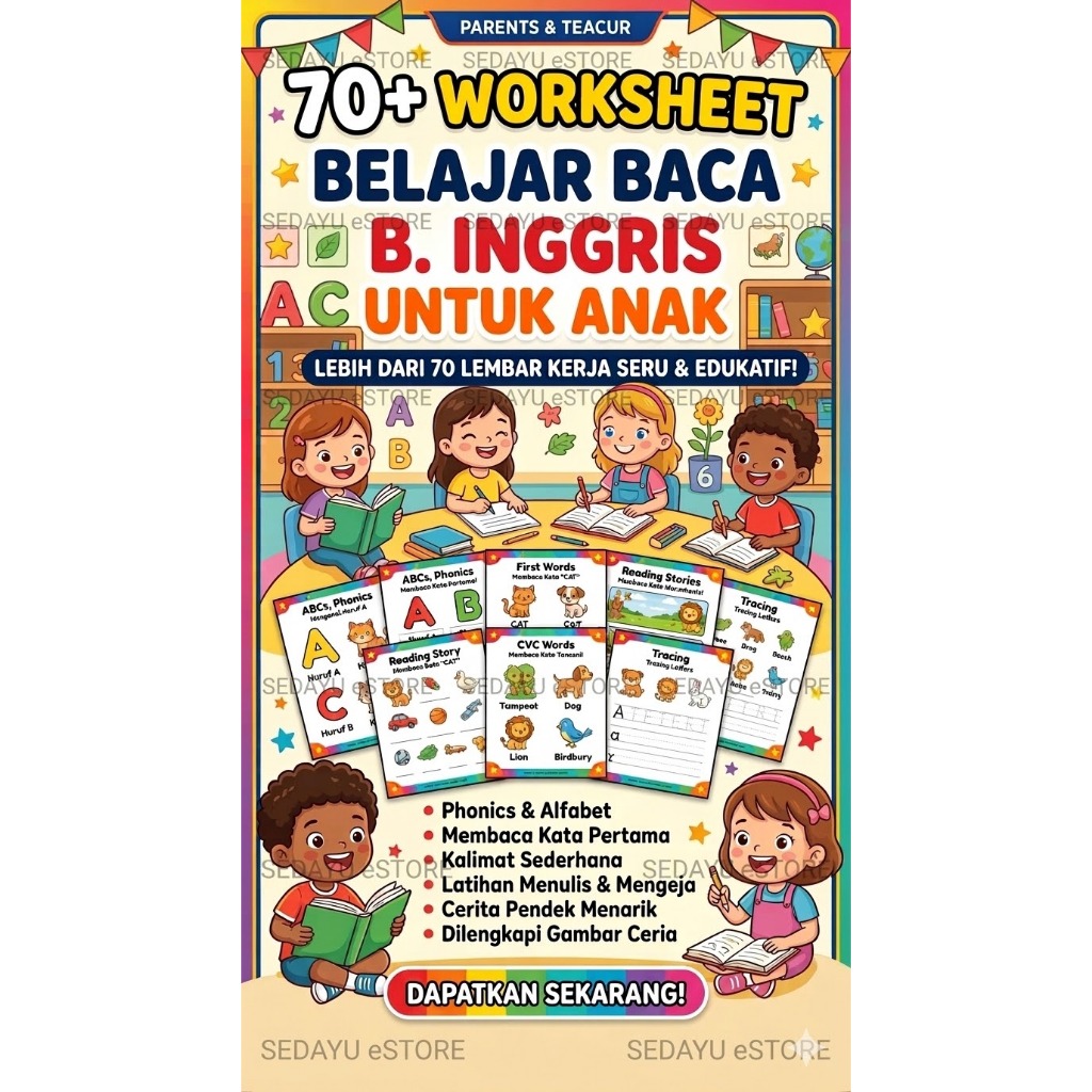 60++ worksheet belajar baca B.Inggris untuk anak
