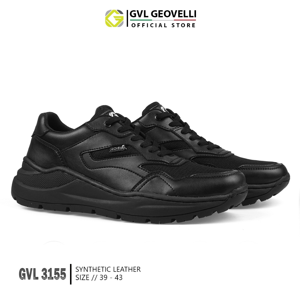 GVL Geovelli G3155 Roderich Sepatu Sneakers Casual Pria Warna Full Hitam