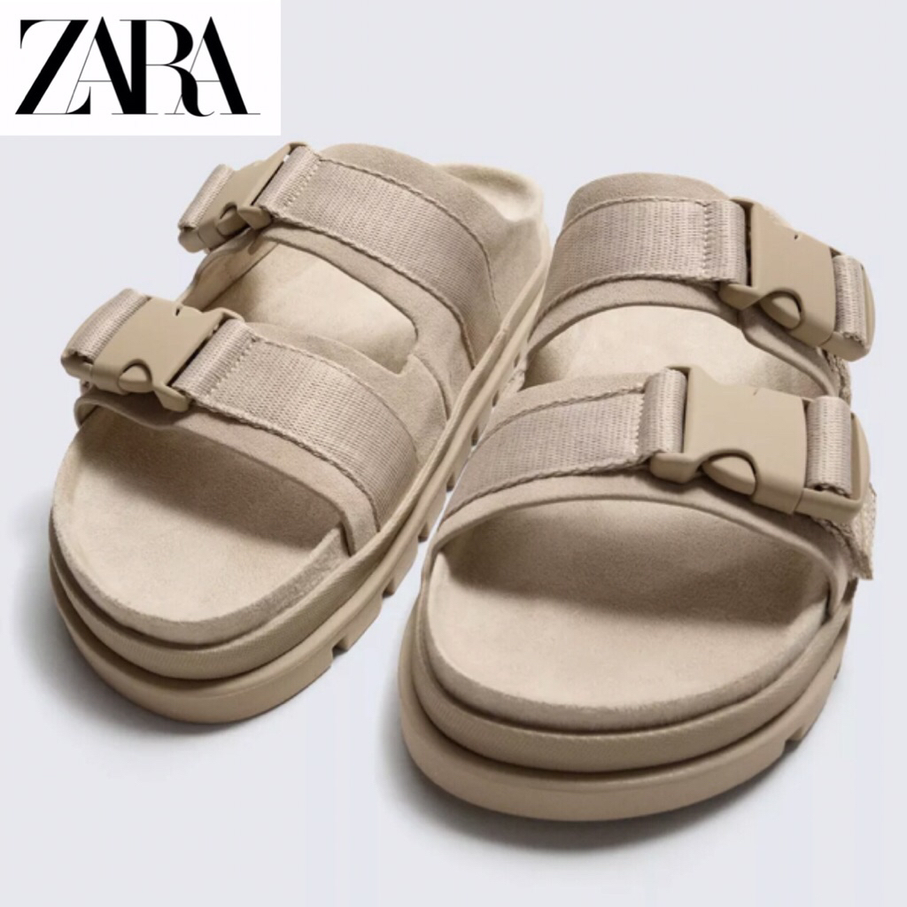 ZARA Men Sandal Chunky Leather Sendal Pria Beige