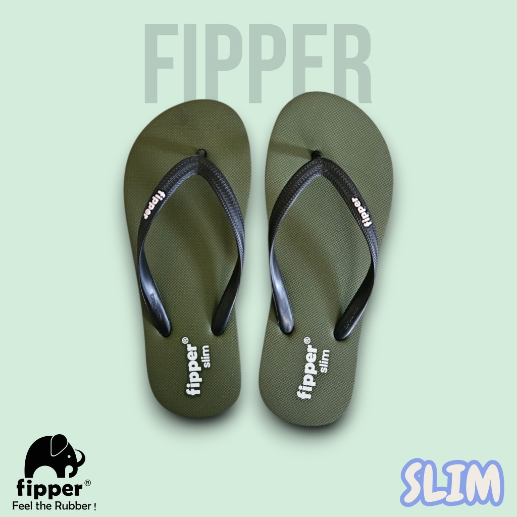 FIPPER - SLIM Green Army / Black - Sandal Jepit Wanita
