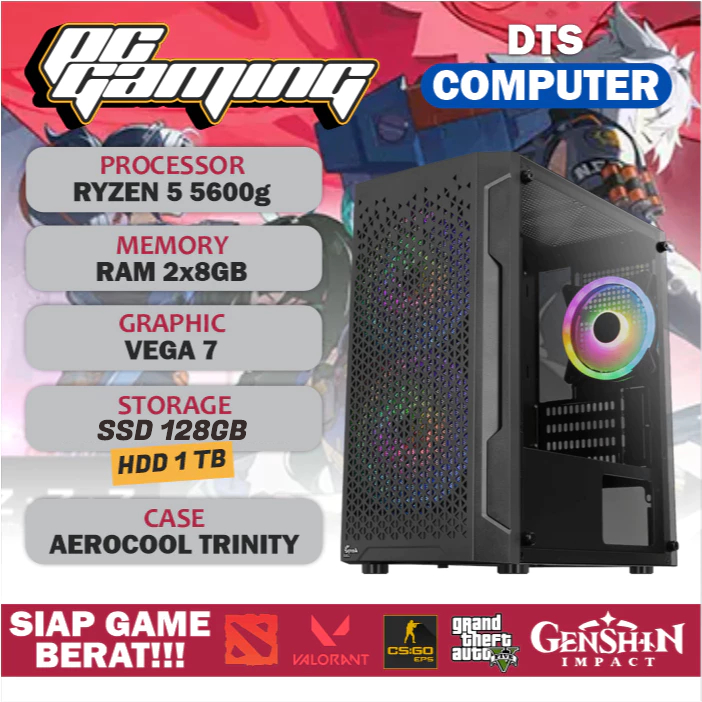 Pc Rakitan Gaming Editing AMD Ryzen 5 5600G | RAM 16GB | SSD 128GB + HDD 1 TB | VEGA 7 | MSI B550M