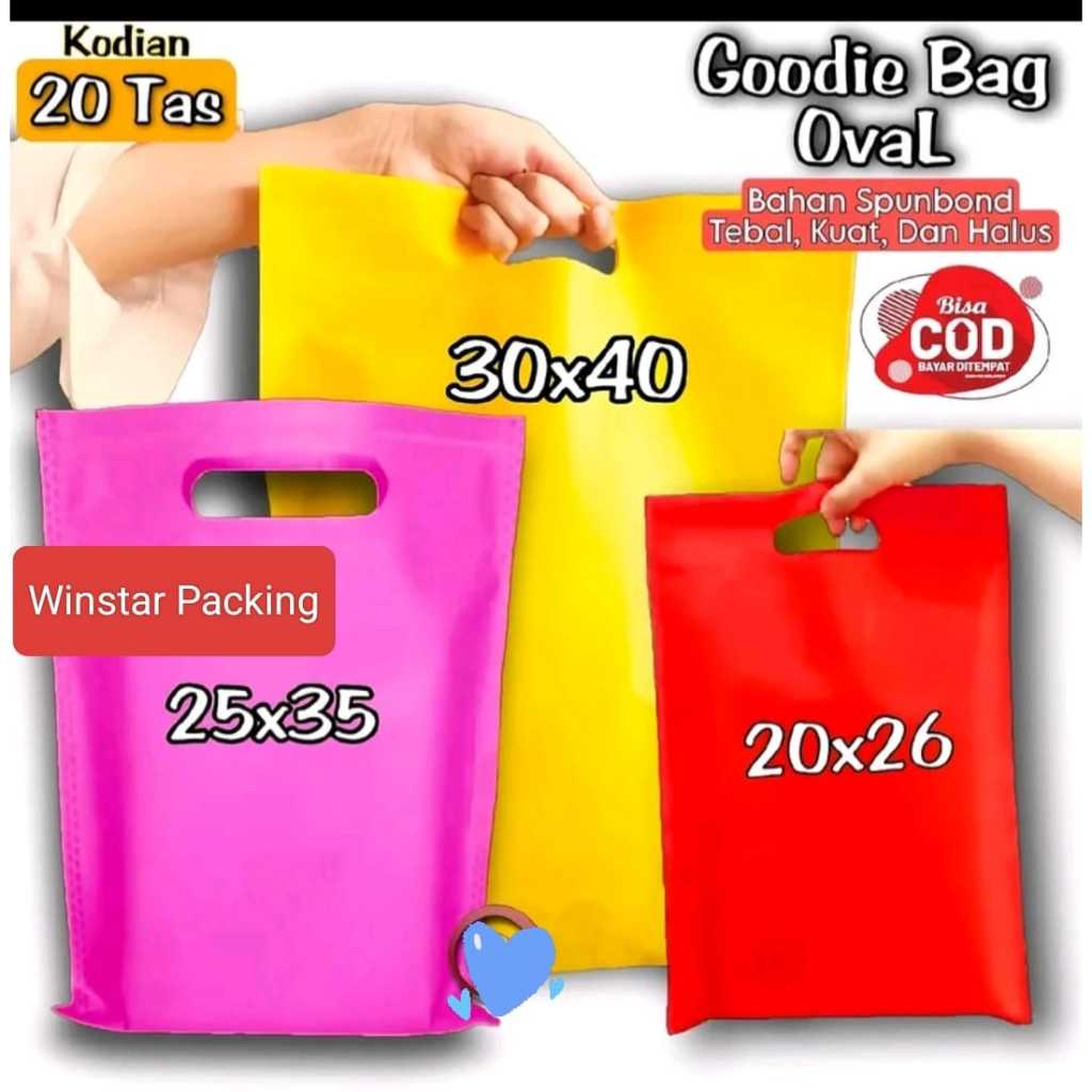 Tas Spunbond 25 x 35 Oval Kain Goodie Bag Serbaguna Shopping Tote - TAS SPUNBOND M 25 X 35