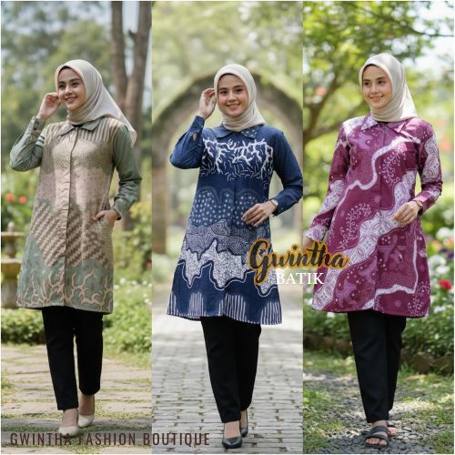 Gwintha Batik - Atasan Batik Wanita Tunik Lengan Panjang Couple Sarimbit Cowok Cewek motif Inara Sag
