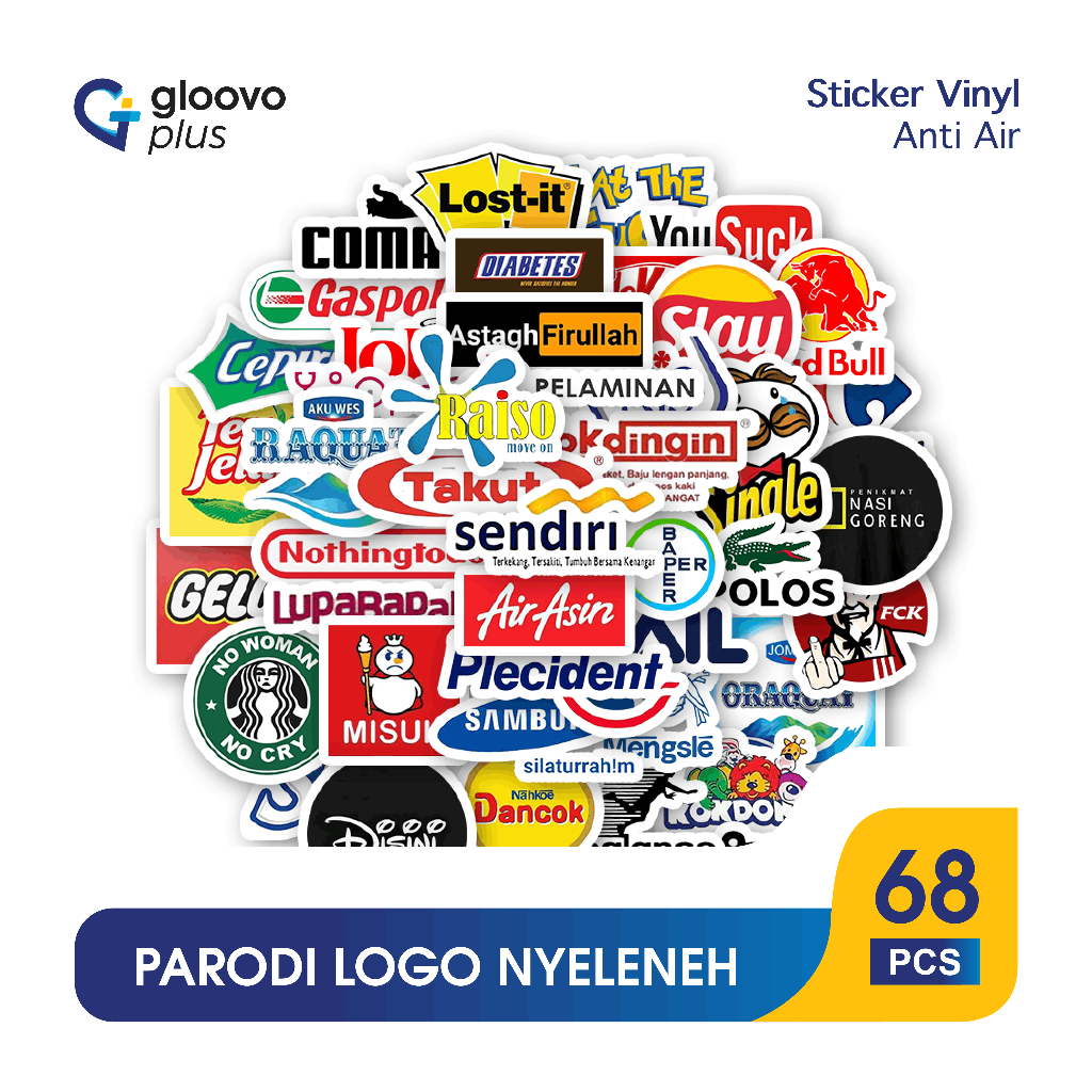 Sticker Pack Anti Air PARODI  - 68 PCS Stiker Lucu TYPO LOGO UNTUK TUMBLER LAPTOP KOPER HELM