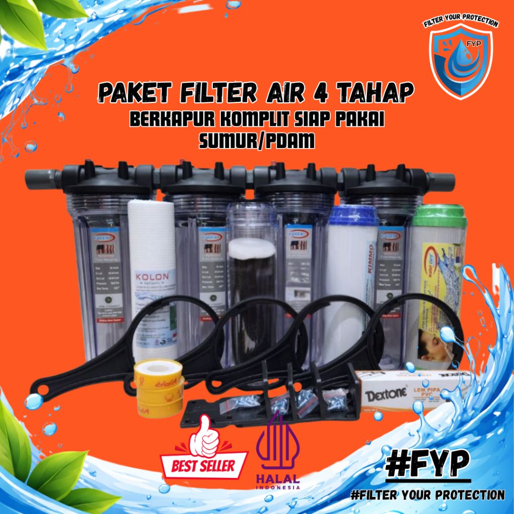 Paket Filter Air 4 Tahap SIAP PAKAI Air Keruh Filter Air Sumur dan PDAM Anti Kuning Bau 1/2 dan 3/4 