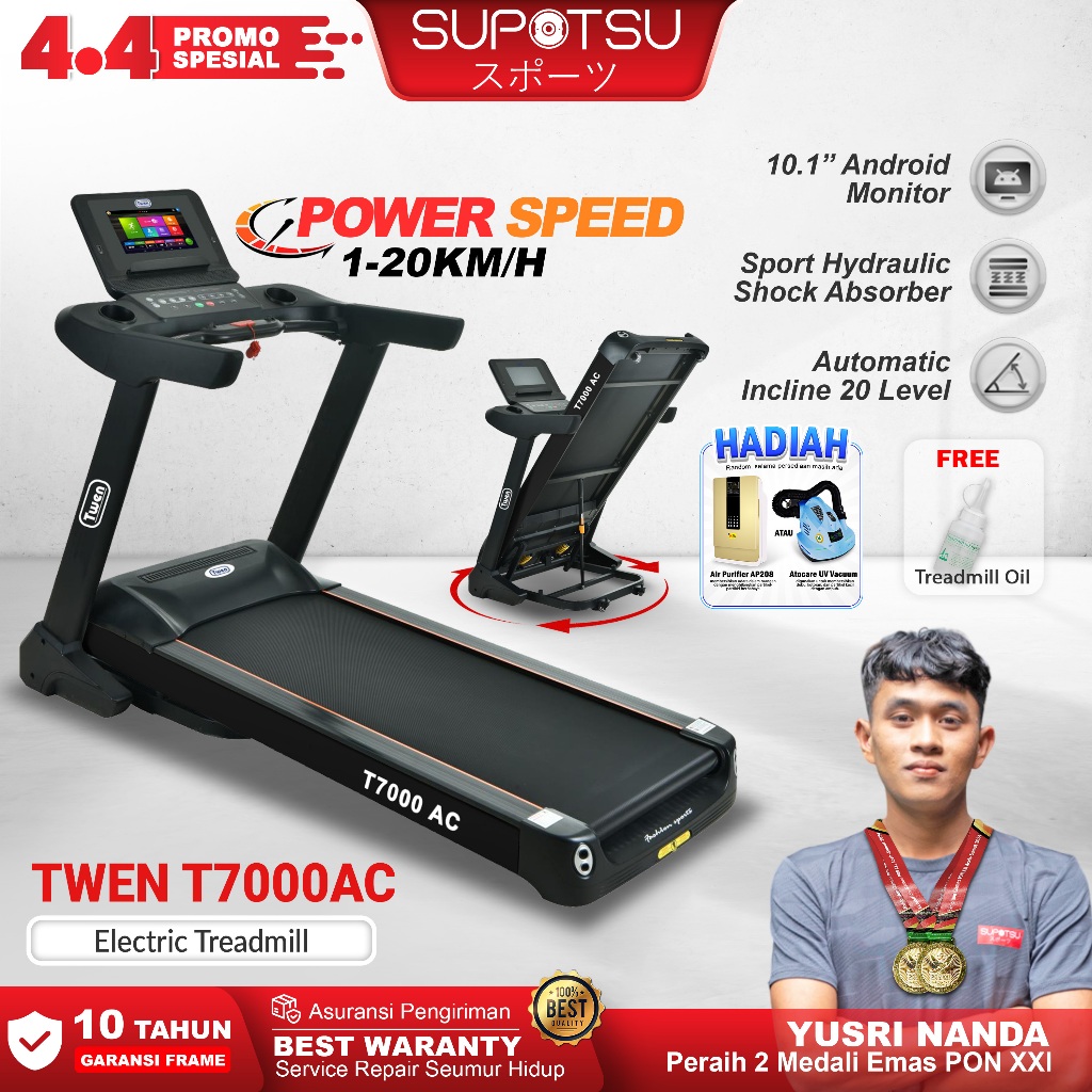 Twen T7000AC Treadmill Portable / Treadmill Electric Low Watt / Treadmill Elektrik / Alat Olahraga