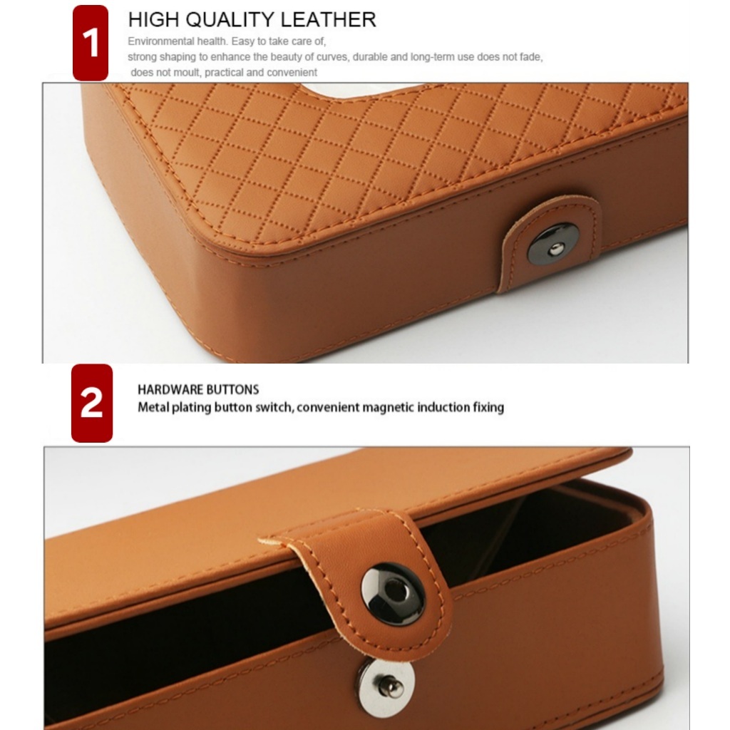 Kotak Tissue Mobil Tempat Tisu Kulit Gantung Hard Clip Sun Visor Leather Tissue Case