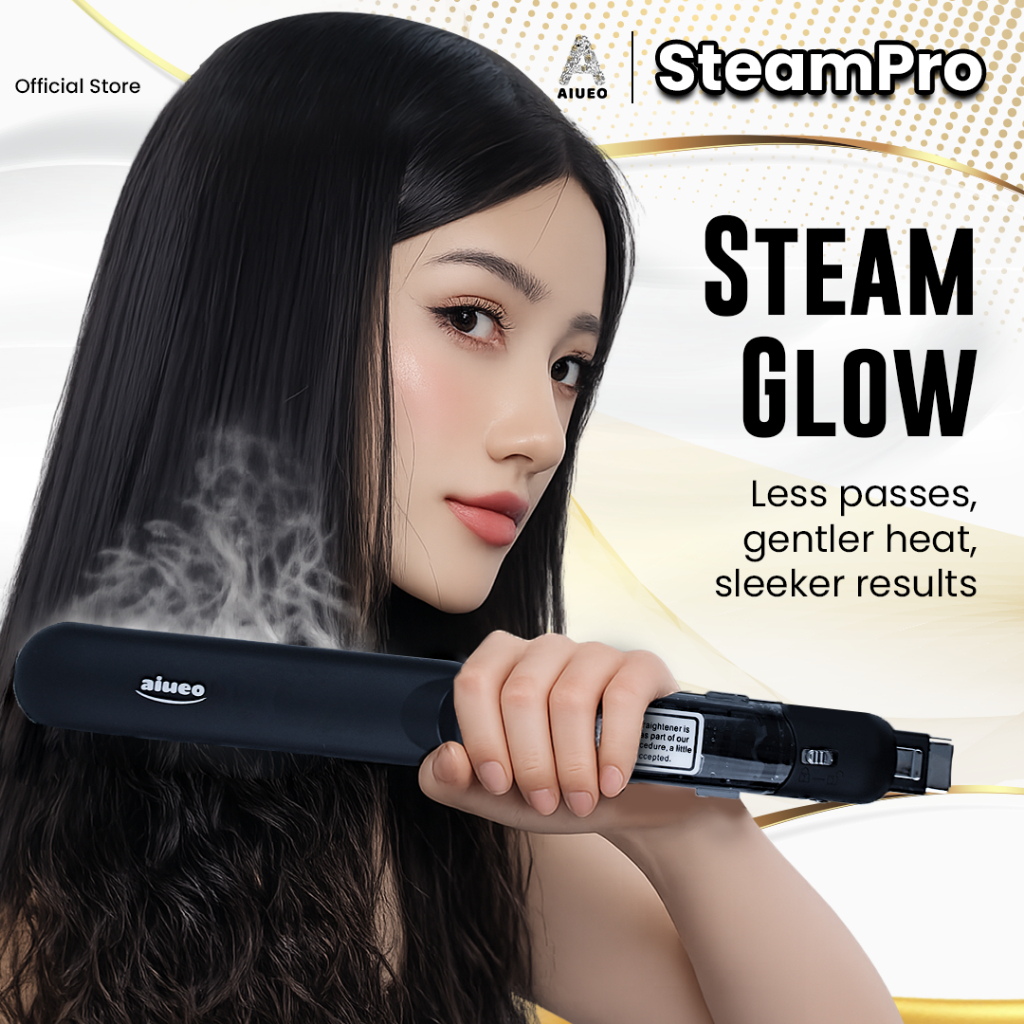 AIUEO SteamPro Catokan Rambut Steam Profesional Nano Ion Titanium Plate Fast Heating Hair Straighten