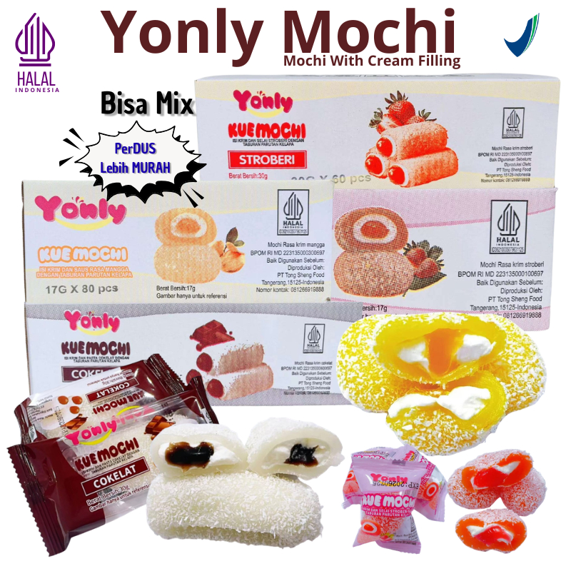 Yonli Mochi Kue Mochi snow cake mochi 1 Dus per Box rasa coklat, mangga dan stroberi halal BPOM