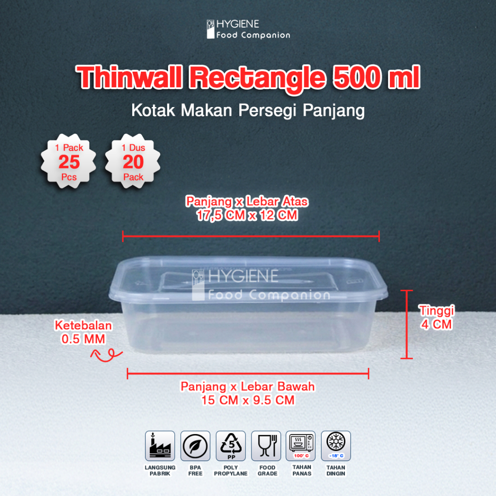 Kotak Makan Plastik 500 ML Thinwall / Mika Box / Persegi Panjang