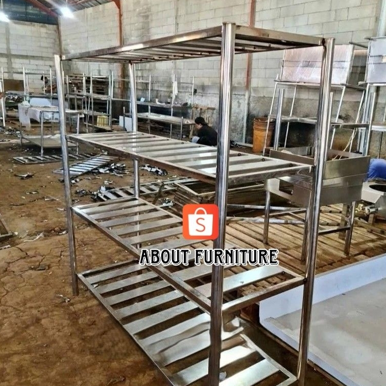 Rak peniris MBG 4 susun stainless 201 / 4 rak susun stainless mbg / rak stainless
