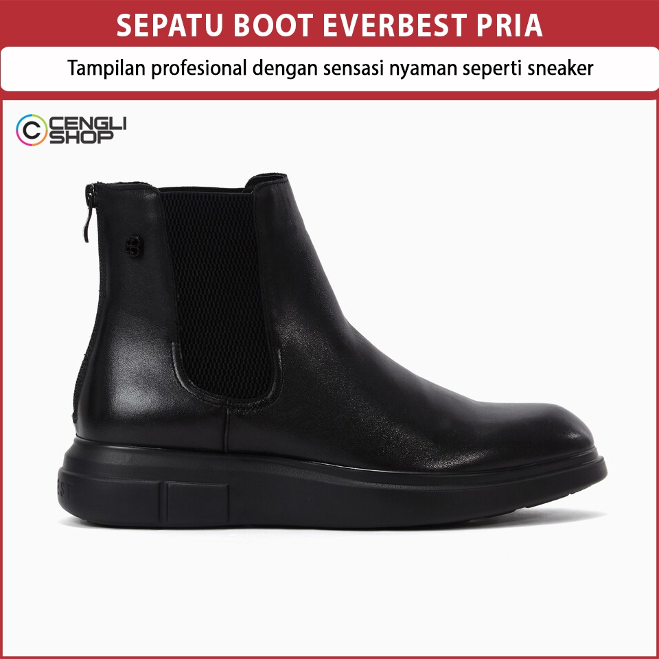EM06 SEPATU BOOT EVERBEST PRIA ORIGINAL BOOTS FORMAL KULIT ASLI ORI HITAM