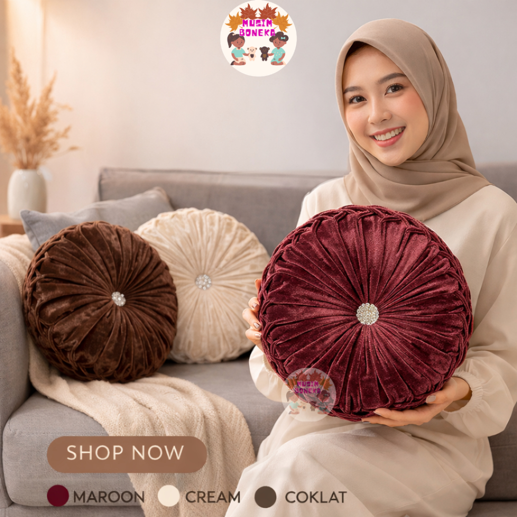 Bantal Sofa Bulat Velvet Premium | Bantal Hias Sofa Estetik | Cushion Bulat Mewah Ruang Tamu