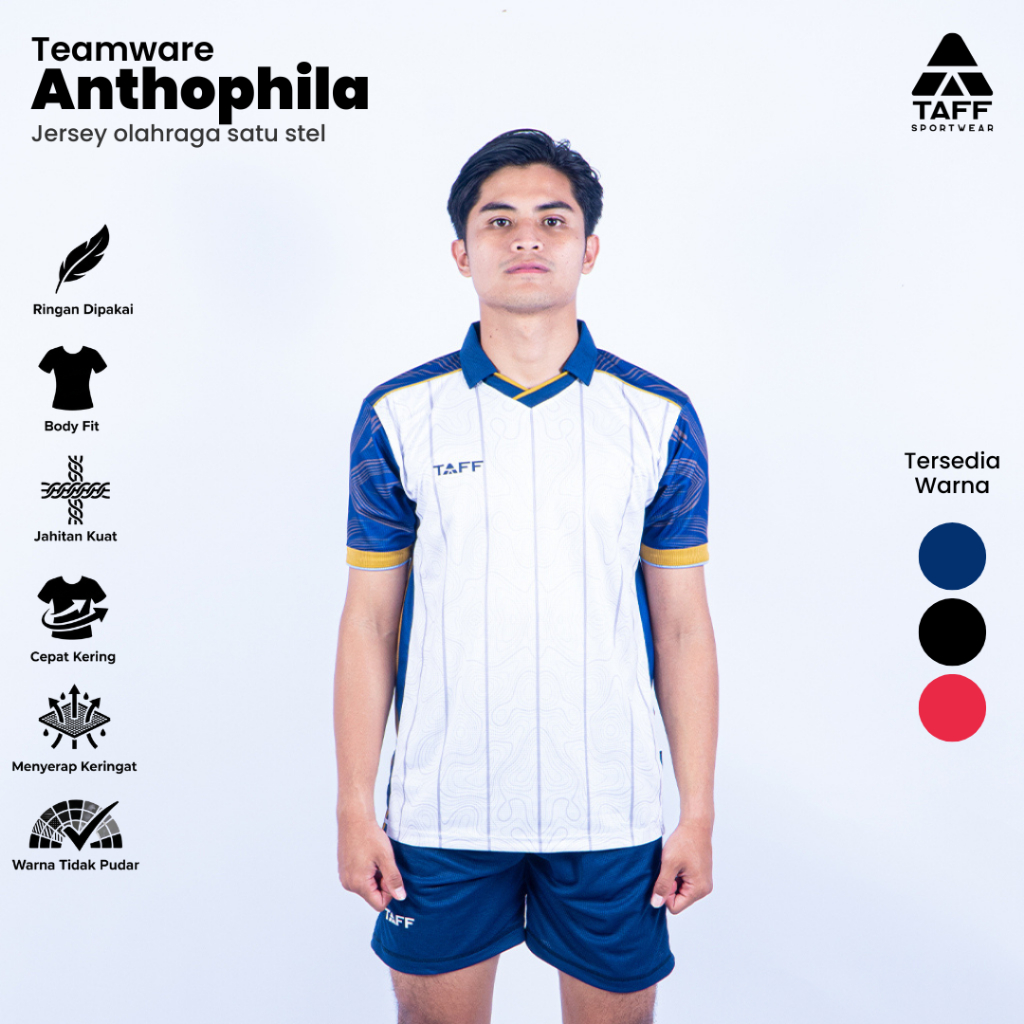 TAFF Sportwear Teamware Anthophila Jersey One Set Regular Putih Merah Hitam Sepak Bola Futsal | Sete