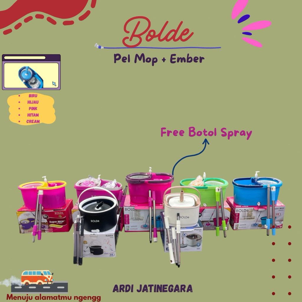 BOLDE - Pel Mop Bolde Spin Putar / Pel Lantai Ember / Pel Mop Lantai / Pel Bulat Pel Putar Gagang Cl