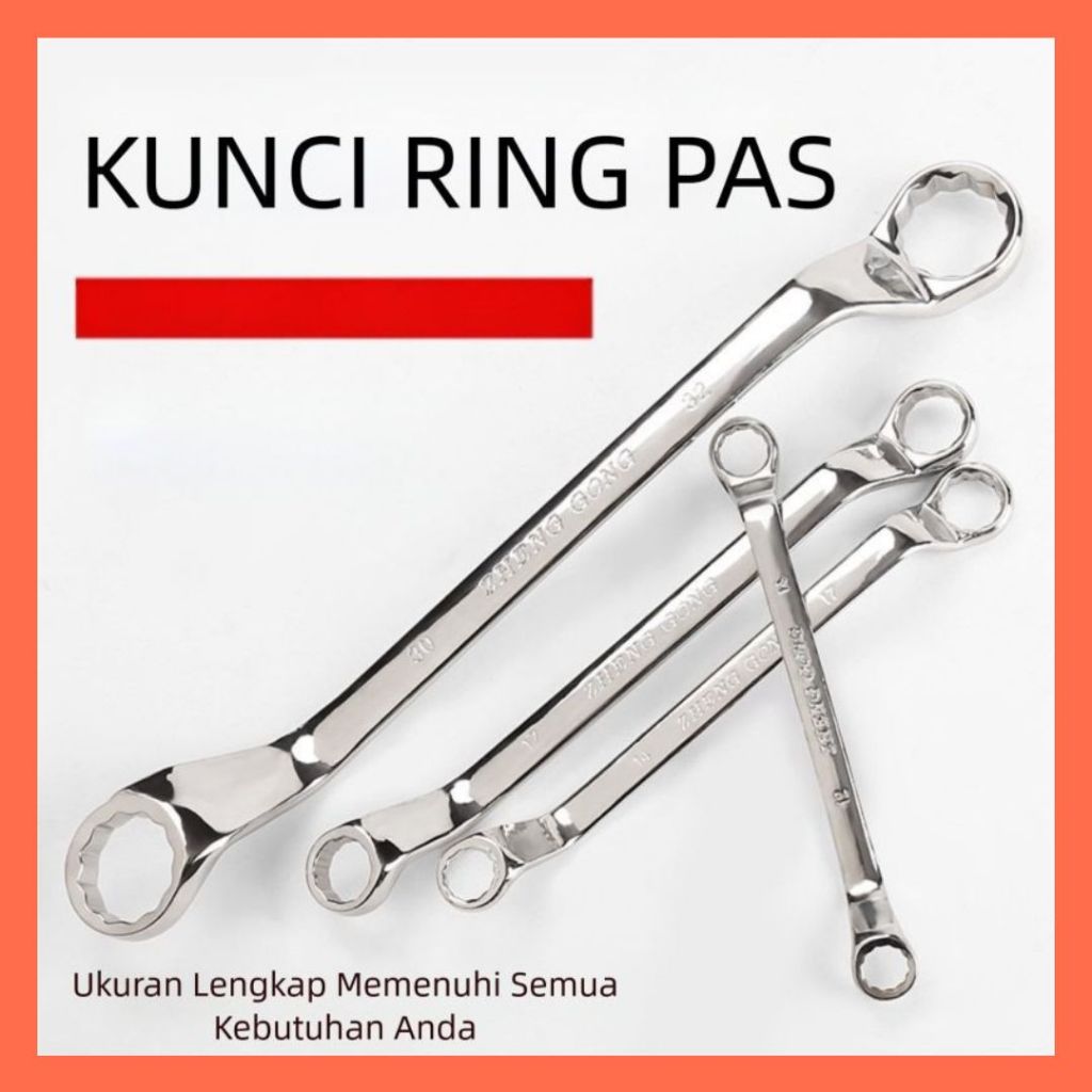 Kunci Ring Pas Set 8–27mm Kunci Kombinasi Ring Pas Baja Chrome Vanadium Kunci Bengkel Mekanik