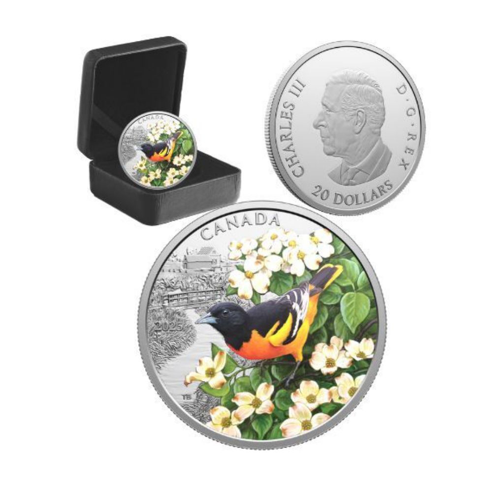 BALTIMORE ORIOLE Colourful Birds 1 Oz Silver Coin 20$ Canada 2025