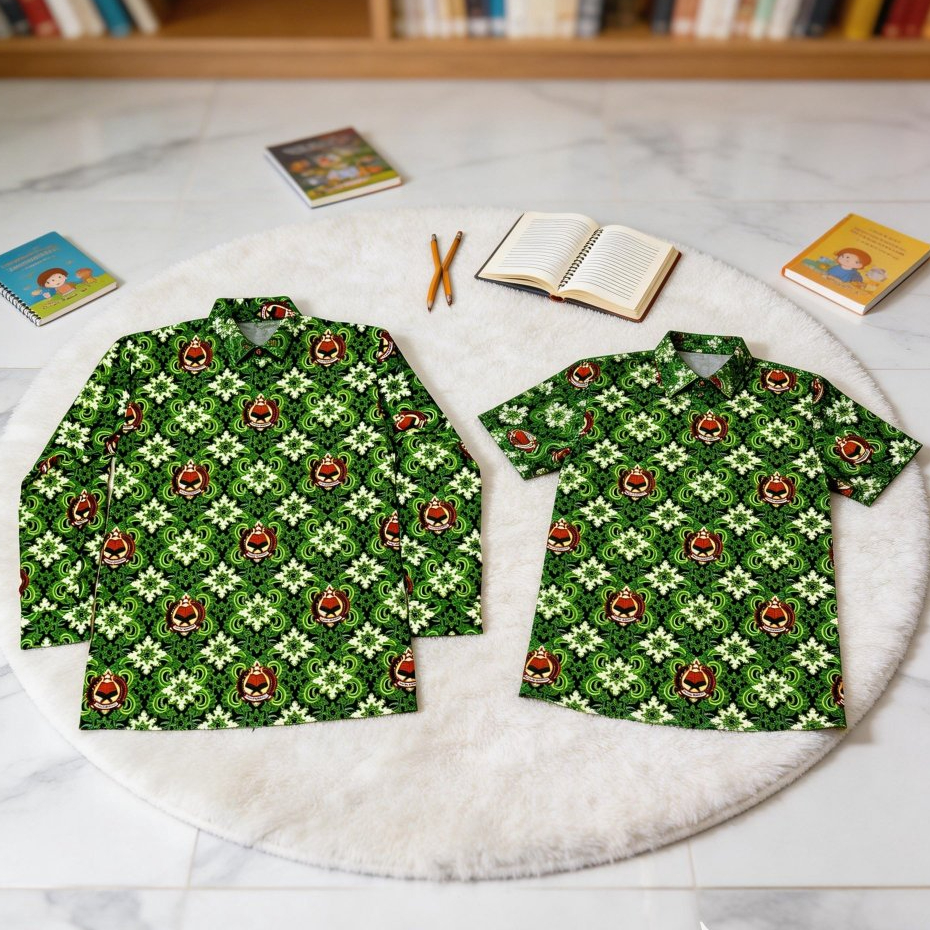 Kameja Sekolah Batik MI / Baju batik SD MI nasional / Batik Sekolah Hijau / Batik MI Unisex