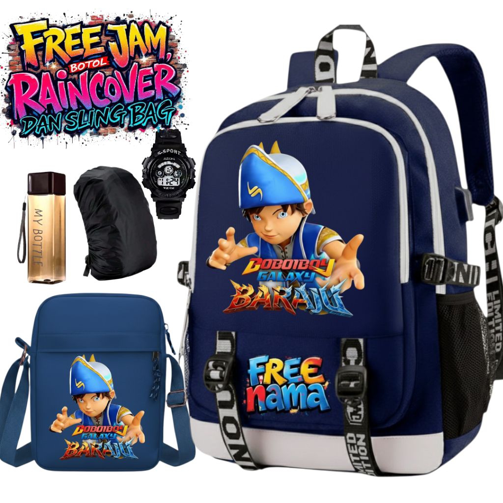 Tas Sekolah Boboiboy Anak Laki Laki SD - Tas Ransel Anak Boboiboy Costum Nama - Tas Boboiboy Ransel