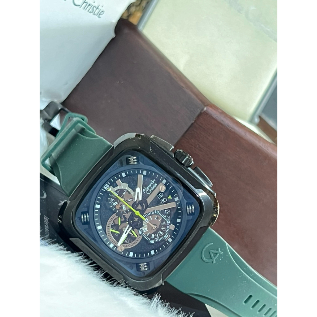 Dijual jam Tangan Sporty Alexandre Christie, AC 6577 MC Hijau Daun Rubber