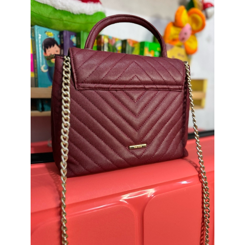 Preloved MERCHE Tas Wanita Flap Bag Cameron Maroon - PL Merche Murah