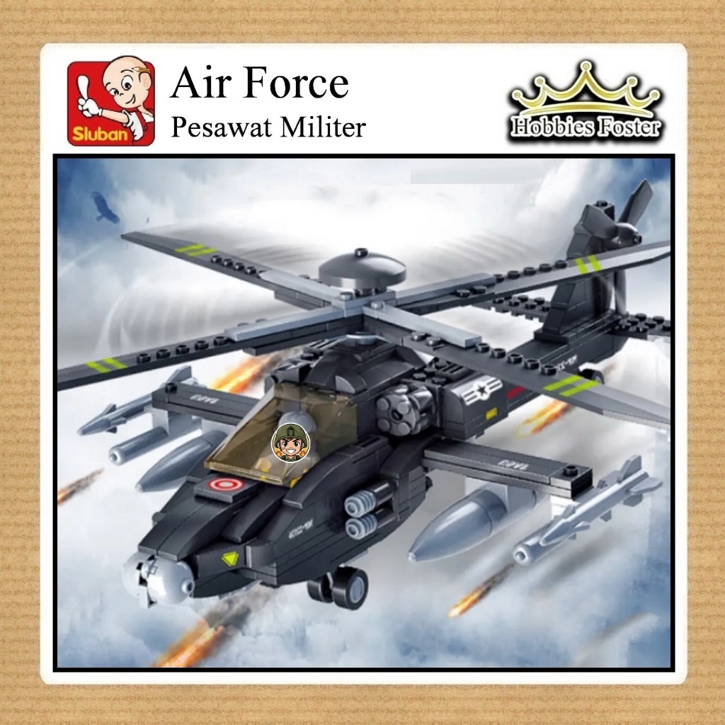 BRF Sluban B0511 - Air Force Military Helicopter Apache Black - Mainan Pesawat MOC DIY