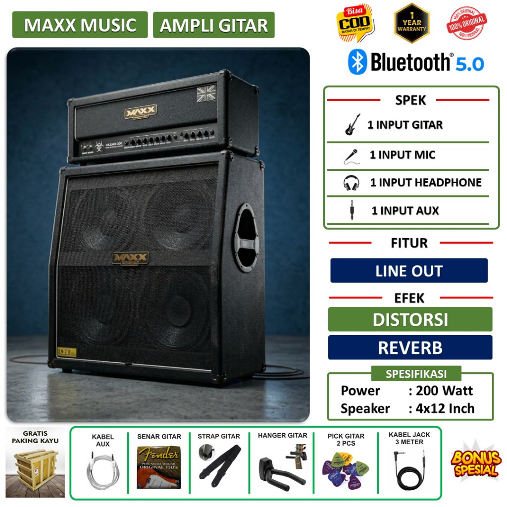 Ampli Gitar & Bass Bluetooth Original bisa untuk karaoke 4x12 Inch 3 Input Maxx Engineering Head Cab