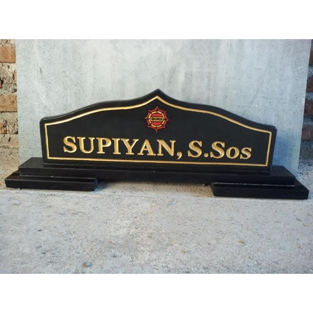 Papan Nama Meja Marmer Hitam Custom - Nameplate Marmer Tulungagung - Kerajinan Batu Alam Mewah