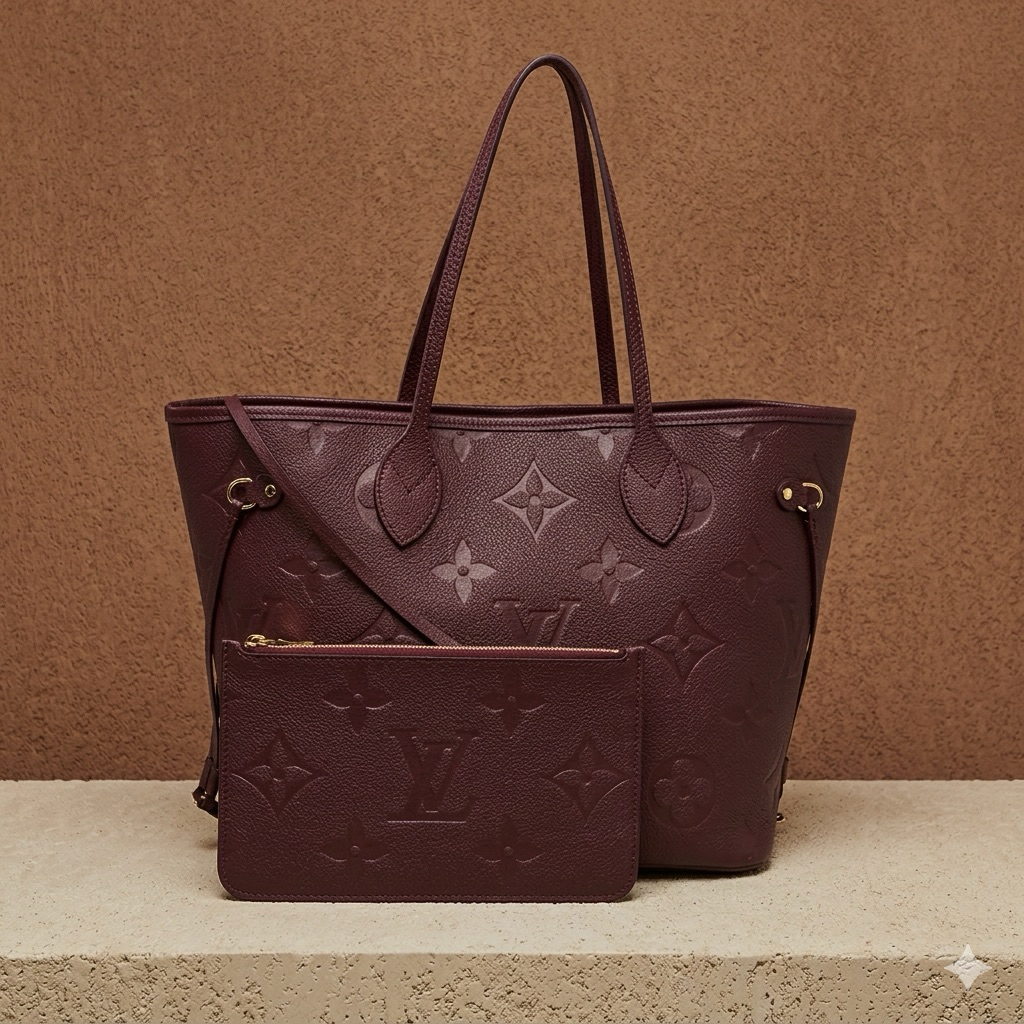 Elpong Neverfull MM Empreinte Burgundy Wine - Preloved