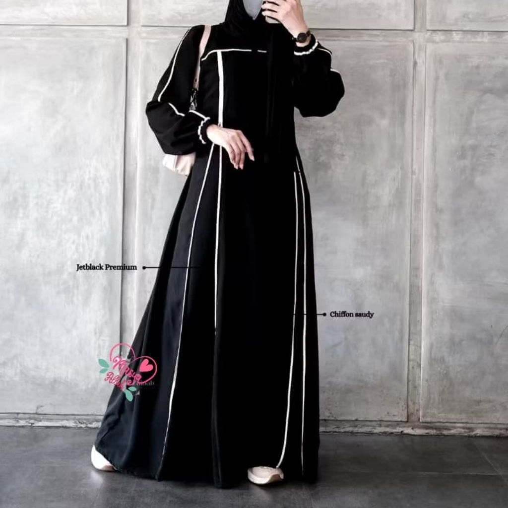 abaya khadijah list mata gamis arab saudi hitam maxi