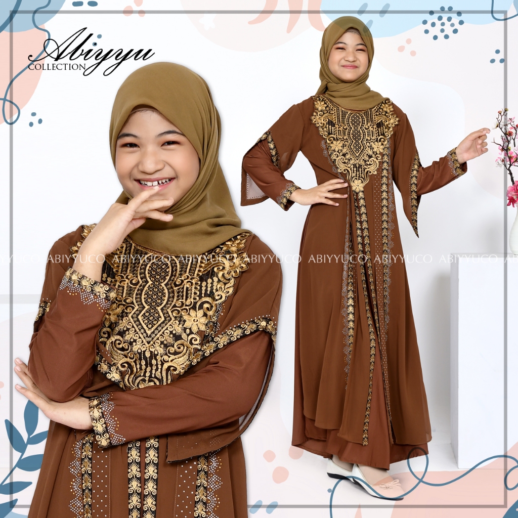 Abaya Turki Anak Perempuan Baju Gamis Turkey Remaja Tanggung Hitam Warna Putih Mewah | Abiyyuco TA90