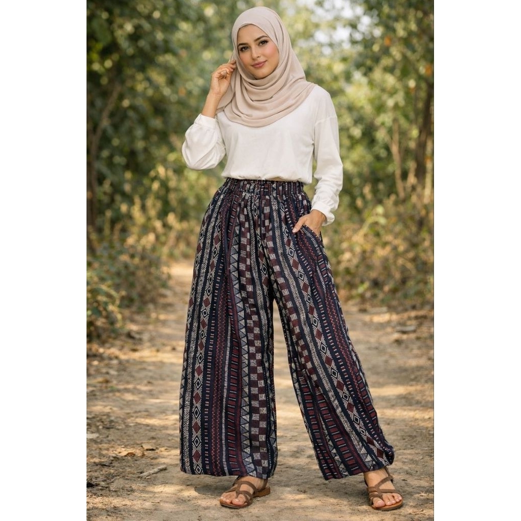 Celana kulot wanita harian bahan kaos dan higet bahan jatuh