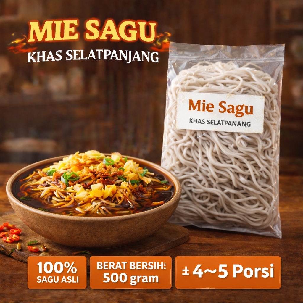 Mie Sagu Khas Selatpanjang 500g – Mie Sagu Asli Kering Kenyal | 4–5 Porsi