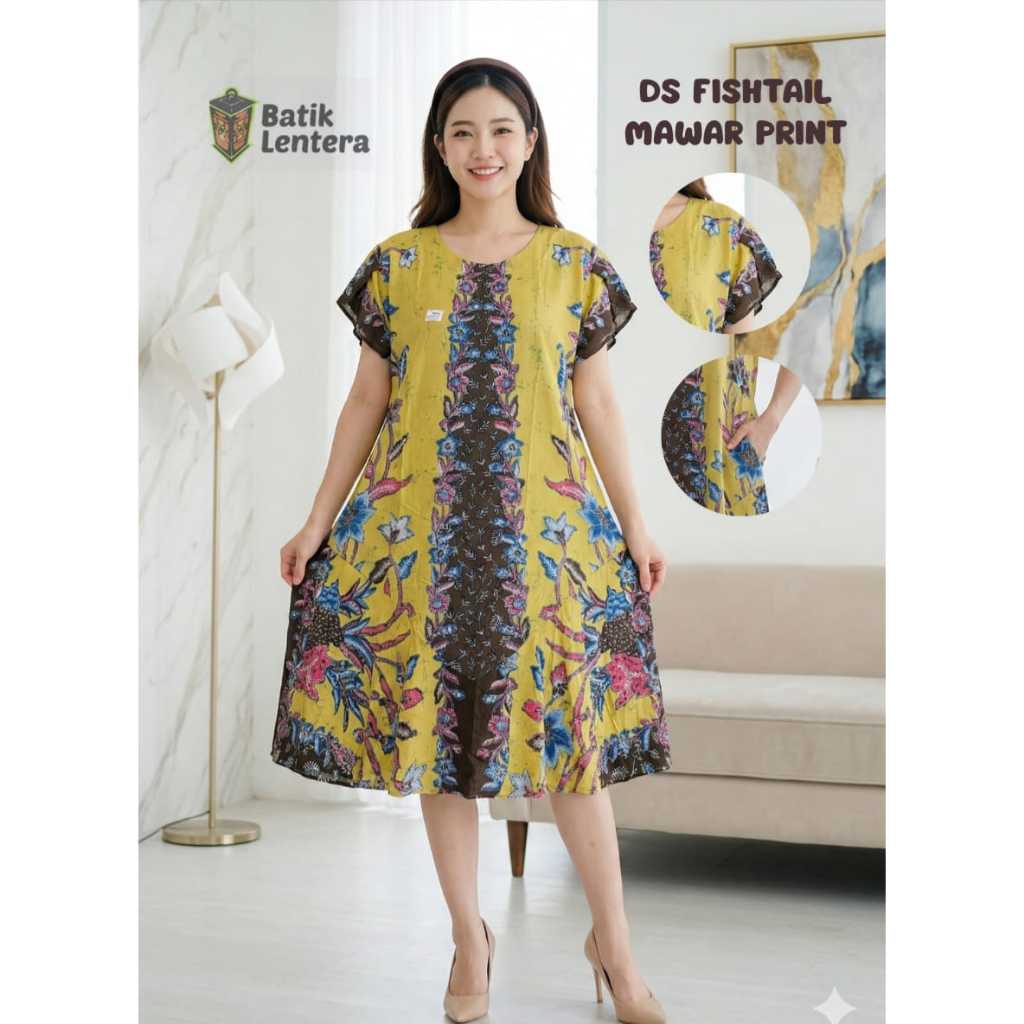 Baju Tidur Daster Batik Lentera Hitam Fishtail Tangan Mawar Motif Bunga Terbaru Sunan Print Premium 