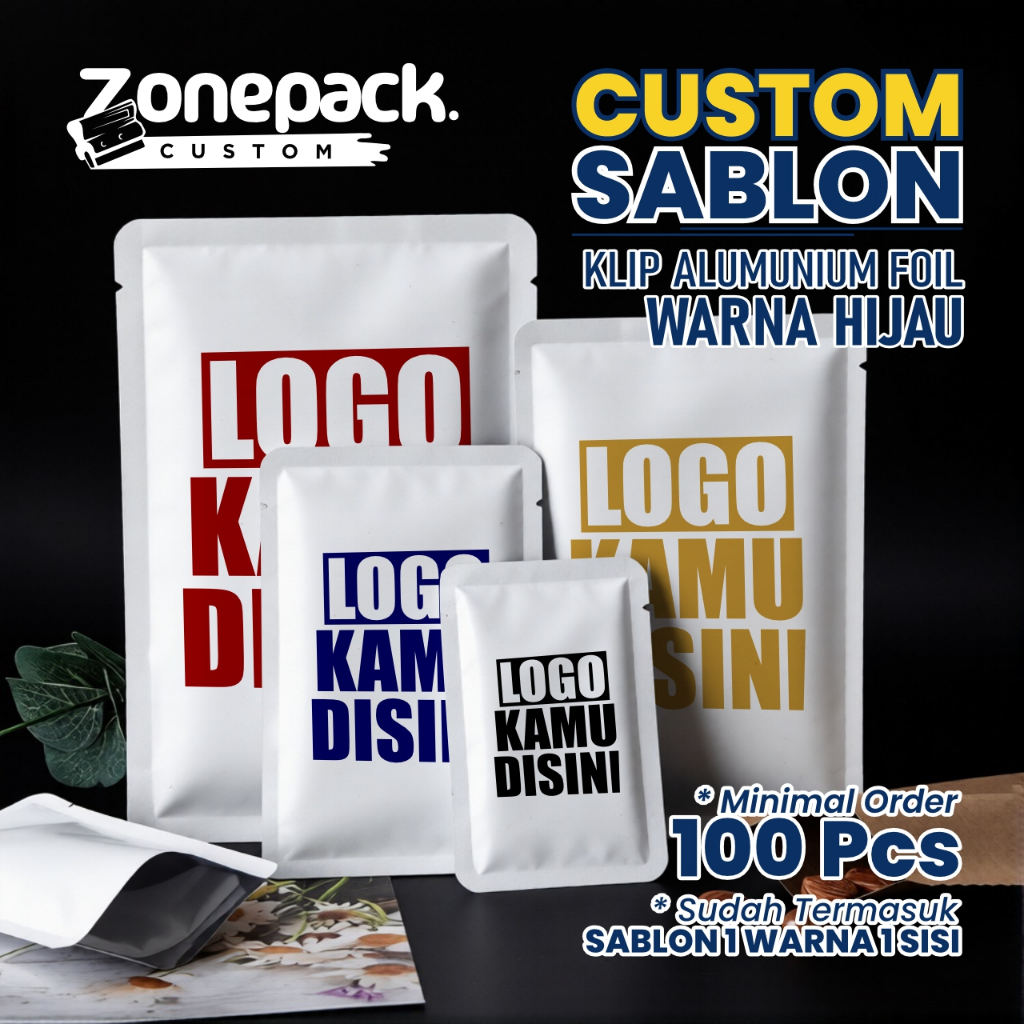 Sablon Sachetbag Kraft Alumunium Putih Ziplock| Kemasan Kertas Bubuk Kopi Snack Masker Teh Bumbu | K