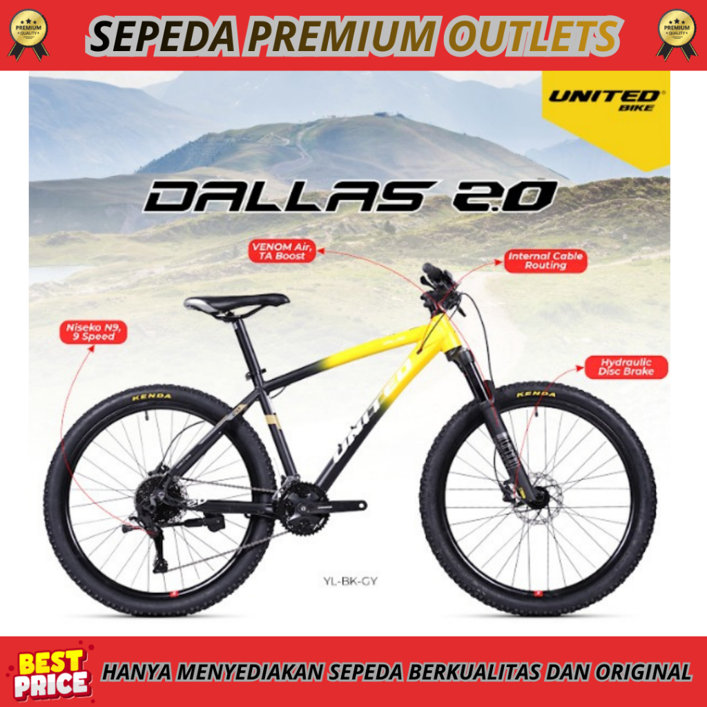 Sepeda Gunung MTB 27.5 United Dallas 2.0 Rem Hydraulic 3x9 Speed