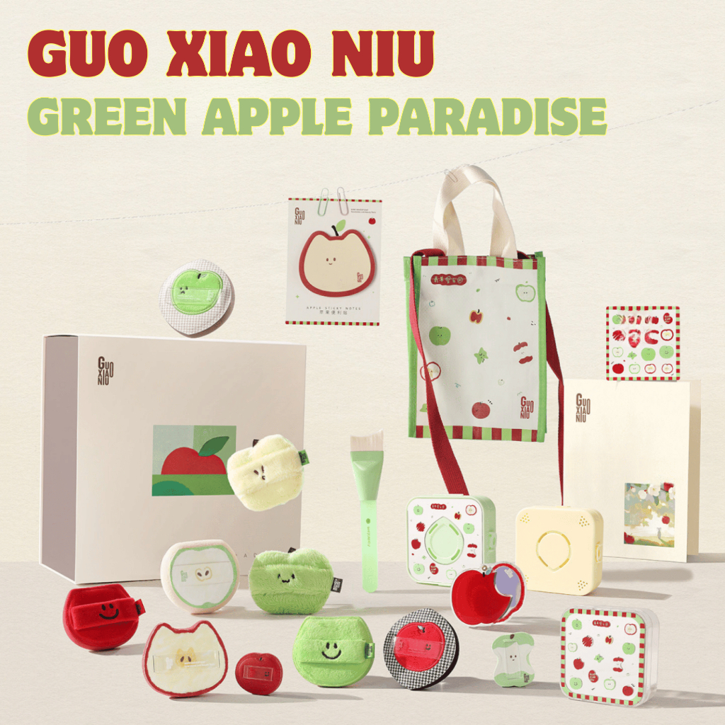 NEW Guo Xiao Niu Green Apple Paradise Puff Set Aesthetic Lengkap Imut Viral Set Apel Terbaru