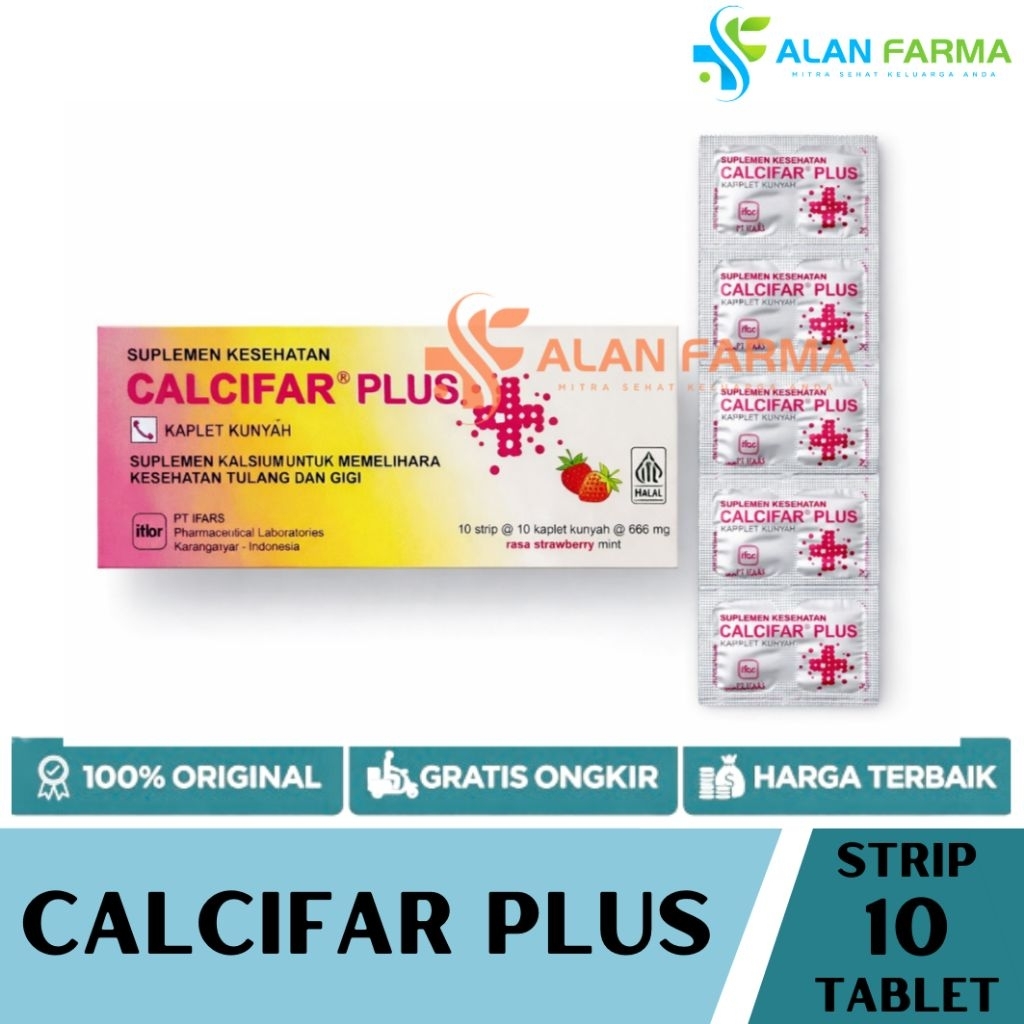 Calcifar Plus Strip isi 10 Tablet Kunyah | Suplemen Kalsium Ibu Hamil